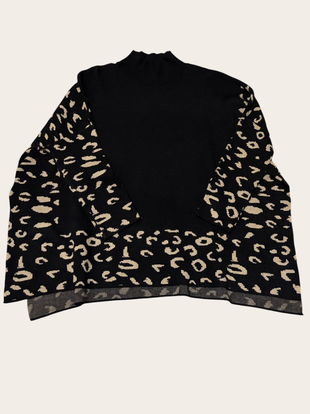 Entro Leopard Animal Print Colorblock Mock Neck Sweater M/L Oversized